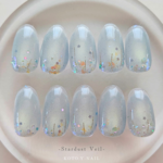 Stardust Veil　ネイルチップ　マグネットネイル　ブライダル　ウェディング　ブルー　結婚式　花嫁　星　前撮り　成人式　夏ネイル　シンプル　うるうる　クリアフレンチ　大人　可愛い
