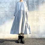 【SALE★50％OFF】春待ち＊刺繍の小鳥とミモザ花柄＊大人のナチュラル長袖ワンピース＊国産綿100％あったかビエラ起毛＊ポケット付＊アイスグレー