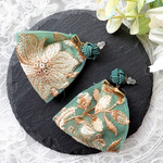 *YURINCHI工房様専用*水引ピアス/イヤリング【玉とリボン】玉結び　リボン　インド刺繍リボン　緑　くすみ緑　