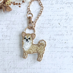 【2way】ビーズ刺繍のうちの子ブローチ、バッグチャーム・チワワ（クリーム）