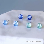 Blue💎つけっぱなし サージカルステンレス 金属アレルギー対応  ヘキサゴンカット チタンピアス 樹脂ピアス サージカルステンレス ピアス イヤリング セカンドピアス  ネモフィラ 青 