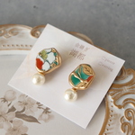 有田焼とパールの金継ぎピアス　陶器ピアス　パールピアス　和装ピアス