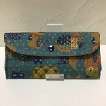 【ちょこっと財布】　長財布　ラム糸クロス　和風　和柄　ねこ柄　あさぎ色系