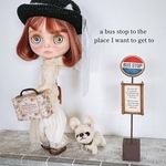 リバーシブル仕様バス停セット-ミニチュア ハウス 背景ボード ブライス リカちゃん １／６ 家具 オビツ 棚 机 ドール ハンドメイド 小物