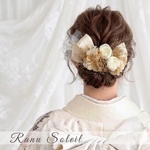 ヘッドドレス　RED＆gold sora 結婚式　成人式　卒業式　プリザーブドフラワー　ドライフラワー　ドレス　着物　袴　ヘアアクセサリー　金箔