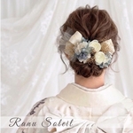 ヘッドドレス　White＆mimosa 結婚式　成人式　卒業式　プリザーブドフラワー　ドライフラワー　ドレス　着物　袴　ヘアアクセサリー　金箔