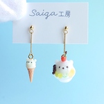 【季節限定】涼しげな白くまかき氷＆白くまアイスの耳飾り ミニチュアスイーツ ミニチュアフード フェイクフード フェイクスイーツ しろくま シロクマ 夏 ピアス/イヤリング 涼しげ 夏祭り レジン