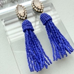tassel /  royal blue & beige     〜主役級大ぶり揺れるビーズタッセルピアス〜