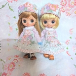 【B】プチブライス着用サイズ【春色リバティ】　ワンピース・お帽子の  2点セット　プチブライス　プチブライス服　