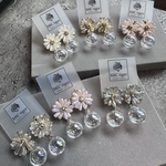 *ピアス*  イヤリング *ガラスドーム*フラワーカボション‎*お花ピアス*シャボン玉  可愛い ゴールド  水入り*夏 涼しげ*オーロラ つやつや バブル