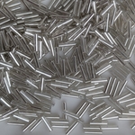 再販　30g フローラルホワイトインナーシルバー竹ビーズ6mm