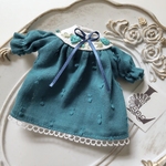 刺繍スモックワンピースセット・緑味の青（Lオビツ11サイズ）