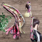 《1点もの》ごちゃまぜスプリングver.ヘアゴムエクステ　派手髪　エスニック　ヒッピー　フェルトエクステ　ブレイズ　ダンスヘア　フェス　推し活　イベントヘア　ピンク　個性的髪飾り
