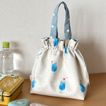 クリームソーダ ナチュラル×ブルー＊保冷保温  巾着バッグ＊ ランチバッグ  ちょっとしたお買い物にも