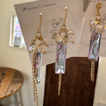 【 pierce / earring 】 オーロラ ガラスビーズ ×  バブル ビーズ チェーン