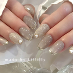 no.264 Bubble Grace🕊️🫧 ハート ガラスフレンチ マグネットネイル ダイヤモンドフラッシュ　淡色　ベージュ ゴールド 前撮り お祝い ブライダル
