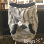 再々販 ポンポン帽子のボーダー防寒ケープ