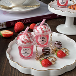 いちごソーダフドリンク キーホルダー｜トリュフチョコ＆いちごチャーム付き ミニチュアスイーツ フェイクスイーツ　ストロベリー　