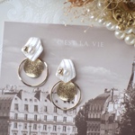 《特集掲載》Seashellの海のカケラ𓇼 2way Pierce / Earring ◇ Pearl White / Round Plate / Gold /再販