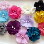 モチーフ★シフォン 花★10個セット★パール＆ラインストーン