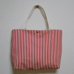 ダブルフェイス深めトート☆赤いロンドンストライプⅡ☆帆布＆本革タグ