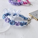 【季節限定】紫陽花カラー ハンドストラップ｜パラコード｜クリアビーズ フリル