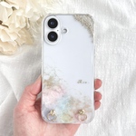new⁎✧ 紫陽花　アルコールインクアート　ニュアンスiPhoneケース　スマホケース　Android パステル　滲みアート　名入れ　スマホショルダーストラップ　クリア　春　夏　クリアケース　ギフト