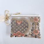 キーホルダー付きインド刺繍リボンミニポーチ　１点のみ