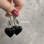 ブラックハート♡2way✳︎シンプル✳︎シルバー✳︎フープハンドメイドピアス✳︎イヤリング
