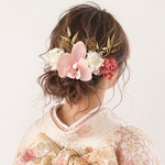 《再販》ピンク胡蝶蘭ヘッドパーツ 髪飾り ヘアアクセサリー 和装 前撮り 結婚式 成人式 ゴールド 赤 色打掛 カラードレス