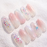 【オープン価格】3名様限定　ふんわり花びらネイル/ネイルチップ /透明感ネイル  うるうるネイル  ニュアンスネイル  淡色ネイル  ピンクネイル  大人可愛い  シンプル  上品  ミストカラー