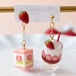 いちごのフルーツサンドといちごミルク　ピアス/イヤリング＊ミニチュア