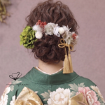 古典柄に似合う❤︎グリーンシャービーな髪飾り 袴　卒業式　振袖　成人式　ヘアドレス　ヘアパーツ　プリザーブドフラワー　ドライフラワーフラワー