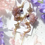 夢見夜桜　夜に散る八重桜"楊貴妃"のピアス/イヤリング