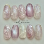 No.85 ネイルチップ 梅雨 紫陽花 水滴 ニュアンス ピンク パープル ぷっくり うるうるネイル