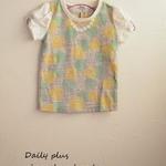 size110　パステルドットのレース袖パフTシャツ