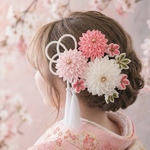 【ホワイト&ピンク】髪飾りセット ★ つまみ細工のかんざし