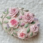 コットンリネンと刺繍のバラのヘアゴム orブローチ　14
