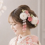 【ホワイト&ピンク】可憐な簪セット ★ つまみ細工　髪飾り　かんざし　成人式　卒業式　結婚式　浴衣　振袖　七五三　白無垢　和装　