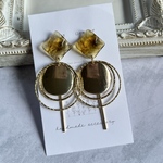 ブラウンスクエア＊ゴールドフープ＊プレート＊スティック ハンドメイドイヤリング ピアス ノンホールピアス サージカルステンレス