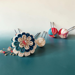 【Kimy様専用出品】七五三・お祝い髪飾り 「翠と紅の花あそび」つまみ細工 小枝ワイヤービーズ