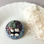 ミニ刺繍ブローチ   no.452ブルー