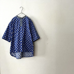 大人も柄シャツ：：五分袖ヘンリーネックシャツ：：クラシックバス柄ブルーblue：：おじシリーズ