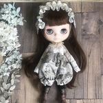 【summer SALE】   2760 うさぎとリスのteaparty ロンパース  Blythe ブライス ネオブライス リカちゃん アウトフィット 洋服 スモークブラウン