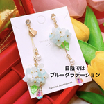 🩷紫外線で色が変わる✨新作❣️ 紫陽花 大人可愛いෆ˚* ロング 揺れる 変色する不思議なアクセサリー ピアス イヤリング レディース 