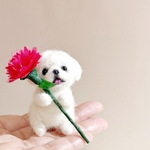 《母の日ギフト》うちの子から贈るカーネーション 羊毛フェルト犬マスコット セミオーダー