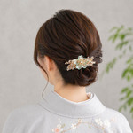 天然石フローライトの桜　かんざし　ヘアクリップ　グリーン