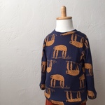 【再販】100cmナマケモノ長袖カットソー　ダルブルー×コニャック