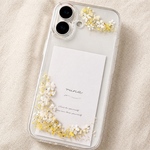 菜の花イエロースマホケース 押し花 クリアケース 花柄 iPhoneケース Android対応 透明 大人可愛い ナチュラル カード収納