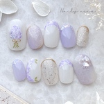 new♡紫陽花ヴェールのブーケネイル🫧　ネイルチップ　ブライダル　結婚式　パープル　ウェディング　夏　ラベンダー　入学式　卒業式　入園式　マグネット　フラワー